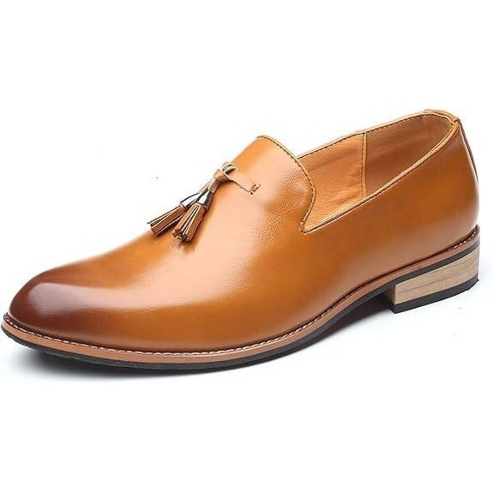 Santimon Men's US 7 Tan Classic Plain Tassel Loafers Casual Slip On Shoes